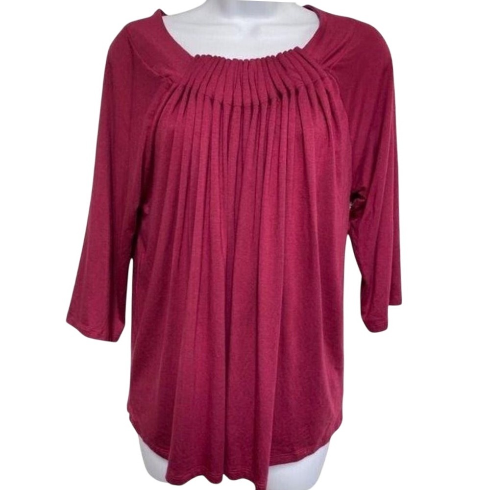 Vertigo Paris Magenta Pink Pleated Front 3/4 Sleeve Blouse Nwt Size S